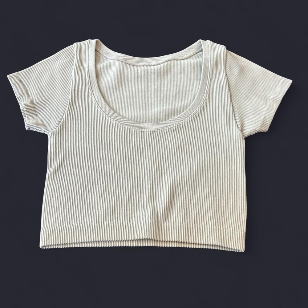 Cream Ribbed Crop Top
